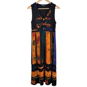 Vtg Carole Little Maxi Dress Size 12 Art to Wear 90s Boho Sleeveless Black Artsy